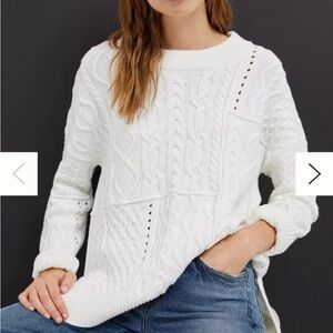 Anthropologie Jasmin Pilcro white cableknit sweater, XL Anthro Letterpress
